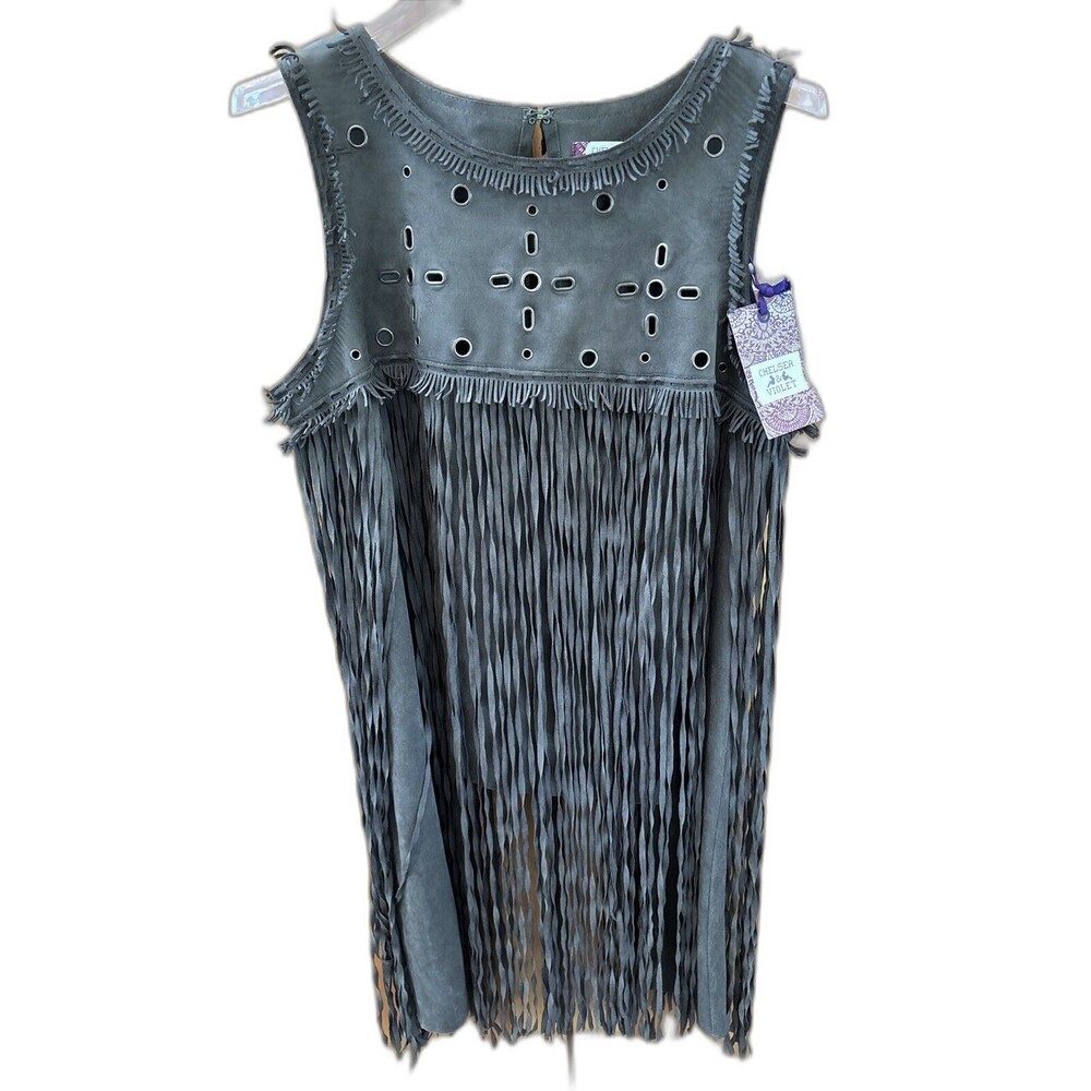 Chelsea & Violet Green Faux Leather Cutout Fringe Shift Dress L New Mini Stretch